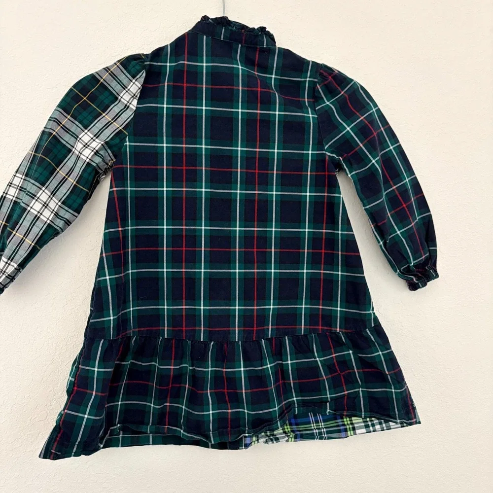Gap Toddler Girls Green Mixed Plaid Ruffle Collar Shirt Dress Size 5 Years